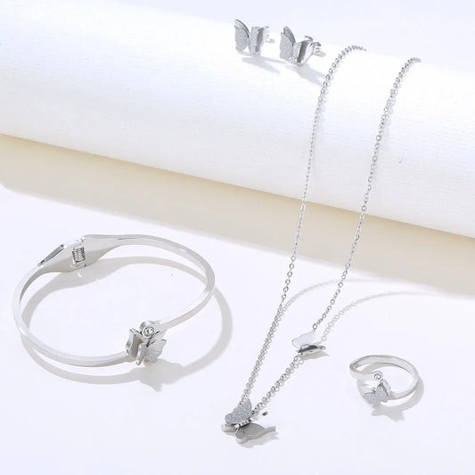 Butterfly Jewelry Sets 316L Stainless Steel Earrings Ring Bracelet Necklaces For Women Fashion Jewelry Accessories