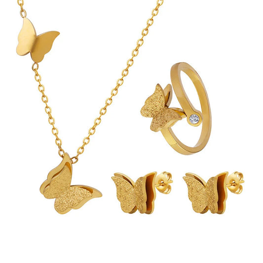 Butterfly Jewelry Sets 316L Stainless Steel Earrings Ring Bracelet Necklaces For Women Fashion Jewelry Accessories